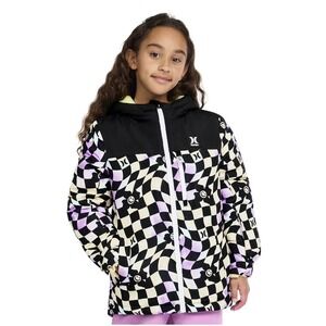 Hurley Girls Snow Jacket Size XS (4/5) Black And White Checkered W Smiley Faces